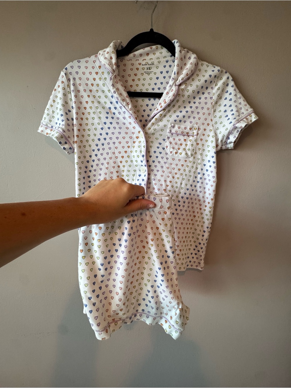 Roller Rabbit Women Rainbow Heart Print 2 Piece Shorts Pima Cotton Pajama Set XS